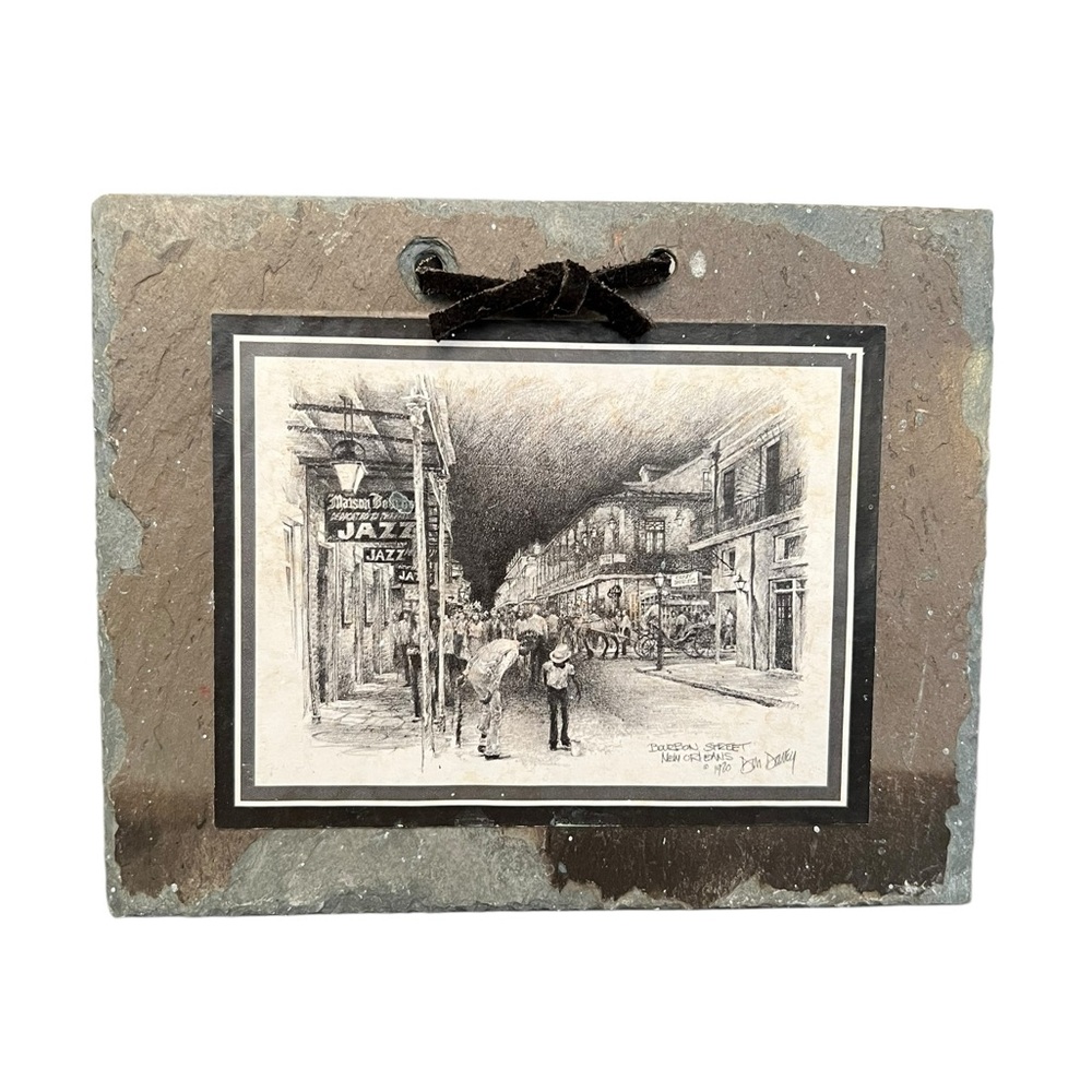 New Orleans Bourbon Street Sketch on Slate by Don Davey 6.5" x 8"
